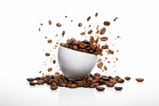 Cup of coffee with coffee beans, fresh and delicious, 