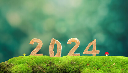 Happy New Year 2024 social media .2023-2024 change background new year resolution concept.wood text on ground.Perfect for your invitation or office card.Christmas Day