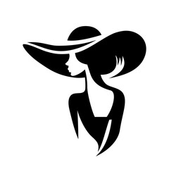 Portret pięknej kobiety w eleganckim kapeluszu z szerokim rondem w minimalistycznym stylu. Młoda dziewczyna w sukni. Ilustracja wektorowa High Fashion. - obrazy, fototapety, plakaty