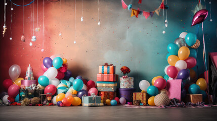 Obraz na płótnie Canvas Ecstatic Birthday Wonderland with Copy Space and Colorful Props