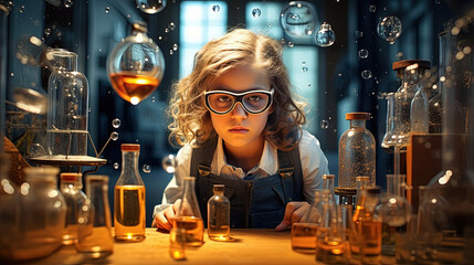 The Wonders of Science, Inquisitive Kids Unleash Curiosity with Exciting Experiments - obrazy, fototapety, plakaty