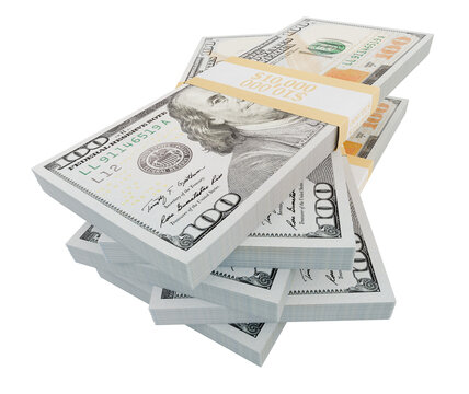 Stacks of One Hundred Dollar Bills Isolated. Transparent PNG.