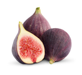 Fresh whole and cut figs isolated on white
