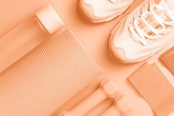 Sneakers and sports accessories trending color of year 2024 Peach Fuzz.