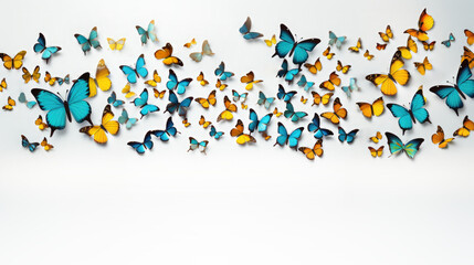Numerous and various colorful butterflies isolated on a white background