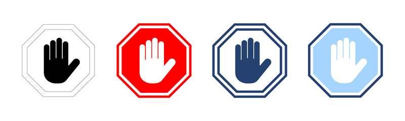 Stop icon vector. stop road sign. hand stop sign and symbol. Do not enter stop red sign with hand