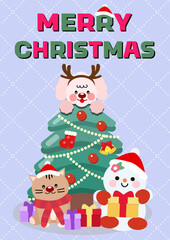 Fototapeta na wymiar 크리스마스 특별 할인 이벤트 쇼핑 벡터 템플릿 (반려견, 반려용품, 트리, 루돌프, 산타, 눈사람, 쿠폰 등)