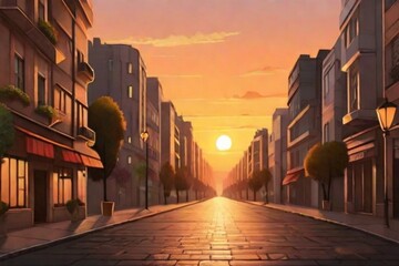 sunset in the old town - obrazy, fototapety, plakaty