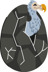 Prehistoric animal with beak and fur, isolated dinosaur in egg. Vector birdlike species from ancient times, reptile in shell. Dino character