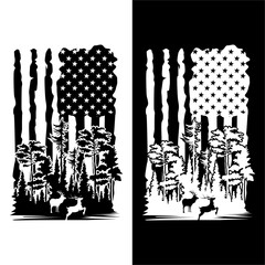 Distressed American Deer Flag Hunting T Shirt Design