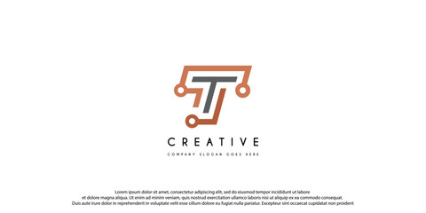 Initial Letter T With circuit Technology logo design vector illustration.