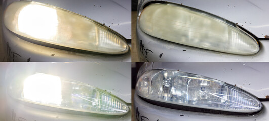 Car detailing concept. Auto cleaning and polish. before and after
