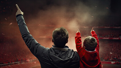 Fototapeta na wymiar man with son in a football stadium