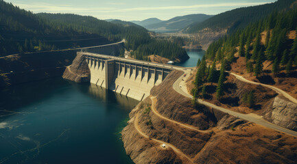 Aerial view of a hydroelectric dam in the US