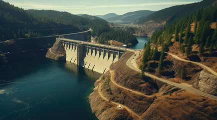 Fotobehang Aerial view of a hydroelectric dam in the US © Kien