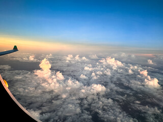 An aerial panorama of the majestic skies above Taiwan with puffy cloud plumes