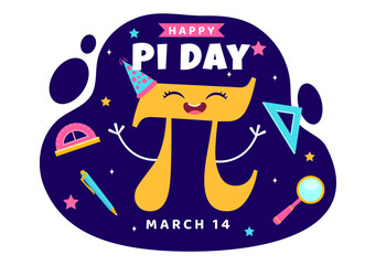 Happy Pi Day Vector Illustration on 14 March with Mathematical Constants, Greek Letters or Baked Sweet Pie in Holiday Flat Cartoon Background