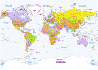 Fototapeta na wymiar Political world map German language Miller projection