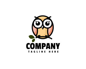 circle owl perch on branch logo icon symbol design template illustration inspiration