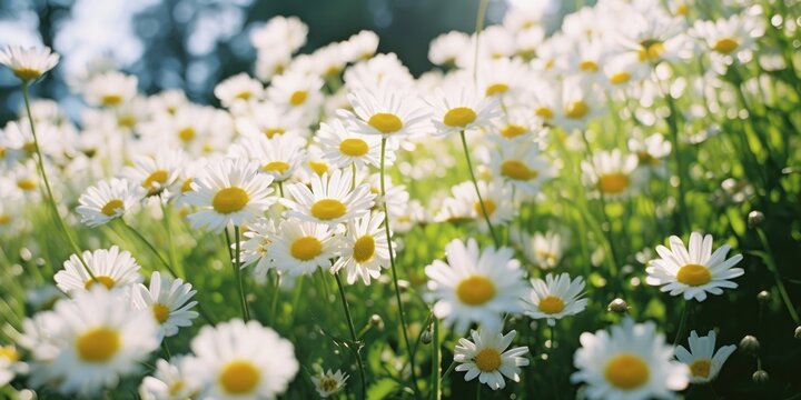 many daisy flowers are going away in the grass, generative AI