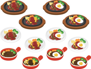 ハンバーグのイラストセット