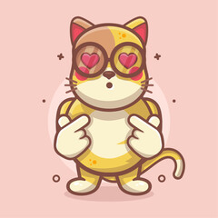 kawaii cat animal character mascot with love sign hand gesture isolated cartoon