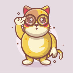 geek cat animal character mascot with think gesture isolated cartoon in flat style design