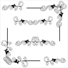 Vector illustration of decorative corner frame set. Hand Draw of Corners Different Shapes Flower Decoration Vector Design Doodle Sketch Style for Wedding and Banner. 