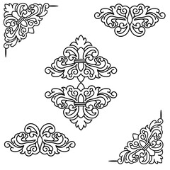 Fototapeta premium Vector illustration of decorative corner frame set. Hand Draw of Corners Different Shapes Flower Decoration Vector Design Doodle Sketch Style for Wedding and Banner. 
