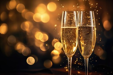 Golden Glitter Champagne, 2023 Celebration, Blurry Lights