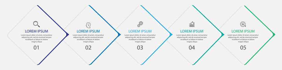 business infographic template 5 options or steps. thin line design with icons, text, number. used for process diagrams, workflow layouts, flowcharts, infographics, 
and your presentations