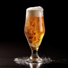A glass of cold fresh beer with cap of foam. Splash of foam with tasty american beer. Beer day