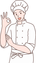 Illustration of chef pose cross his arms and OK sign characters. Hand drawn style.