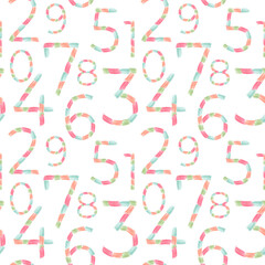 Number. Seamless pattern of different numbers. Hand drawn pencil illustration. Imitation of a child's drawing. For packaging design, background, banner. Birthday date