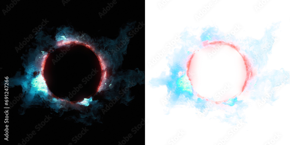 Poster mystical red and cyan ring, cool and vibrant for vfx overlays. designed with alpha transparency for 