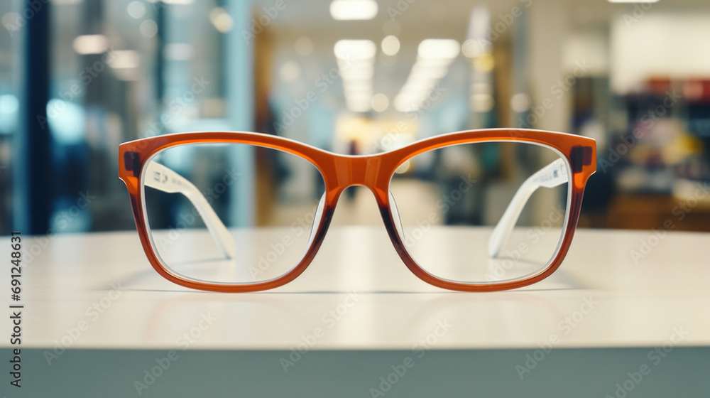 Poster Eyeglasses on the table in the shopping mall, shallow depth of field