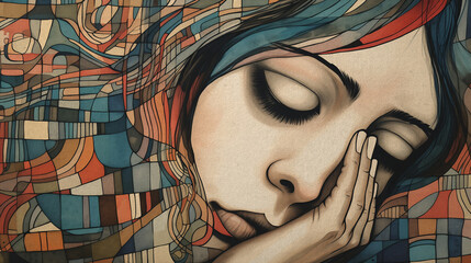 Illustration representing Mindfulness, Sleep, Dreams or Mental Health	
