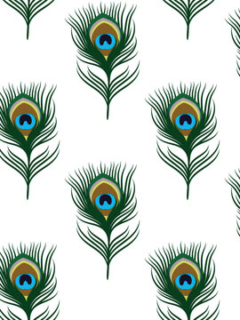 Bright colorful peacock feather seamless pattern