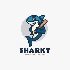 Vector Logo Illustration Shark Mascot Cartoon Style.