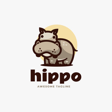 Vector Logo Illustration Hippo Simple Mascot Style.