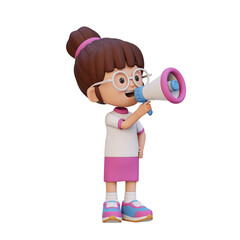 3D cute girl Character talking on Megaphone