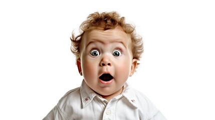 Portrait of a shocked kid on white background 