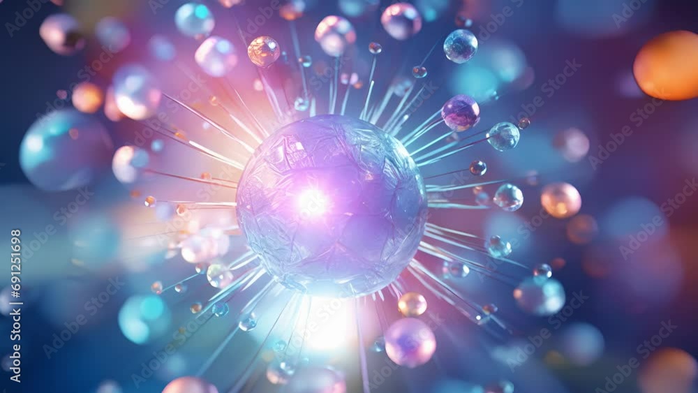 Poster closeup of a highly magnified view of a nucleus as it absorbs energy, with a prism effect adding a k
