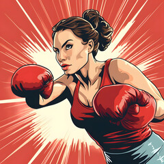 A clipart of a female boxer delivering a knockout punch Generative AI