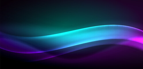 Dynamic waves in ethereal glow of neon lights. Concept merges fluidity of motion with vibrant allure of neon, crafting entrancing backdrop that embodies both vitality and futuristic sophistication