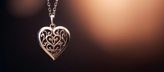 Heart-shaped silver pendant on silver necklace - obrazy, fototapety, plakaty