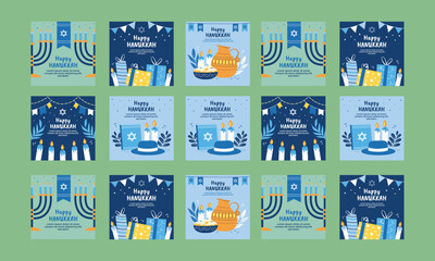 happy hanukkah vector illustration social media post vector flat design