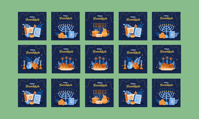 happy hanukkah vector illustration social media post vector flat design
