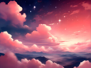 abstract fantasy background. Half moon, stars and clouds on the dark night sky background.	