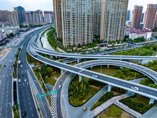 Modern city overpass, urban traffic overlook
